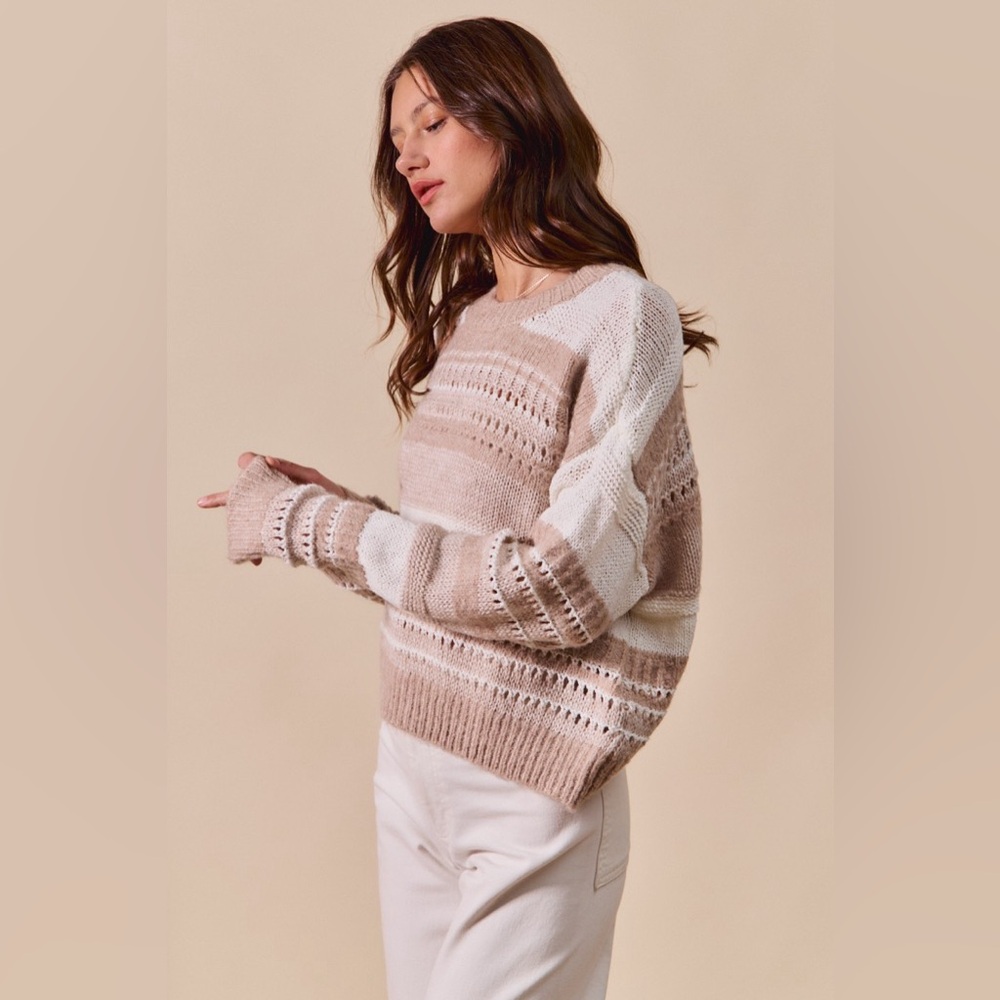 SO ME Variegated Stripe Textured Loose Fit Sweater - Picture 4 of 14